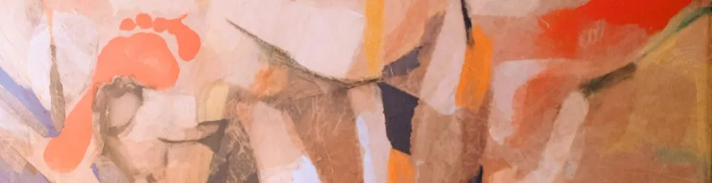 Abstract watercolor in warm orange, pink, and muted purple